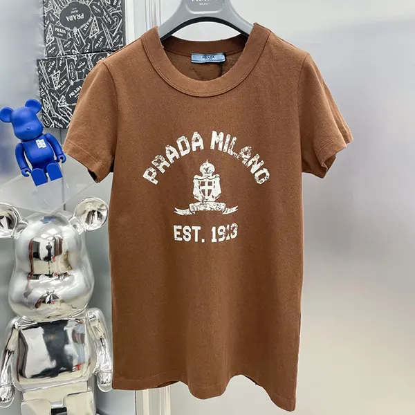 すぐ届く プラダ コットン クルーネック 半袖 プリントTシャツ puo10401