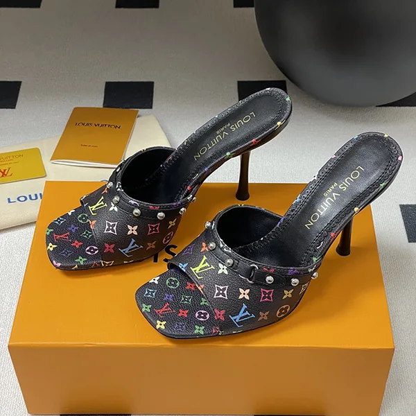 速達発送コラボ LV × 村上隆 並行輸入品 カラフルモノグラム ミュールサンダル 6AM 1AGWQQ