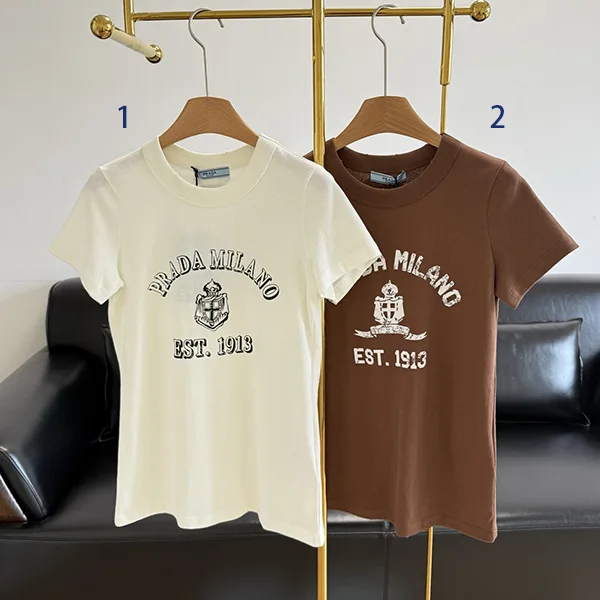 激安価格！プラダ コピー コットン クルーネック 半袖 プリントTシャツ ロゴ付き 2色 puq05223