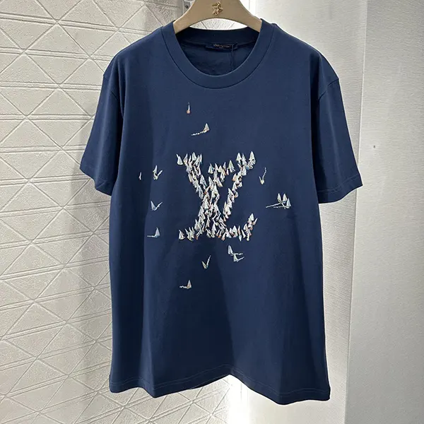 新作メンズ*ルイヴィトン*ロゴ刺繍入 コットンTシャツ コピー ネイビー クルーズ 1ahw60