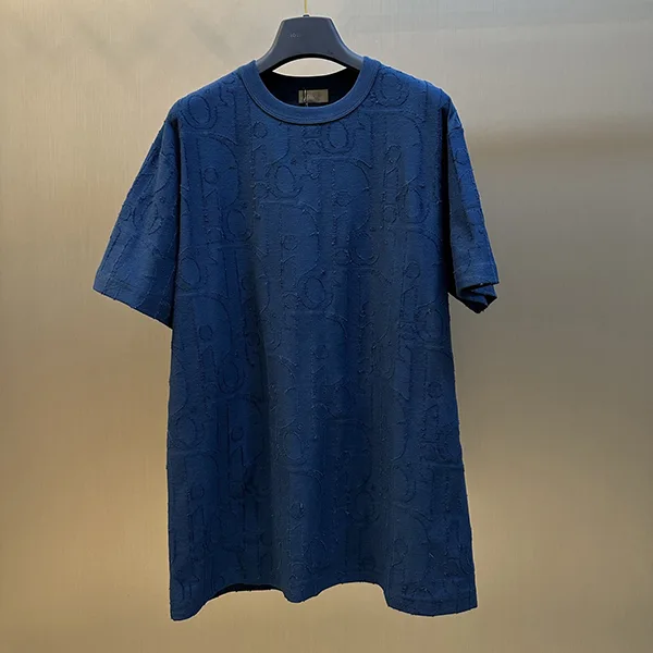 ディオール 25FALL Tシャツ 偽物 ブルー オブリーク コットン 593J696U301