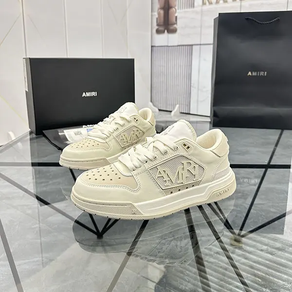すぐ届 アミリ ロゴ付きスエード＆ラバーリムレザースニーカー amz77700
