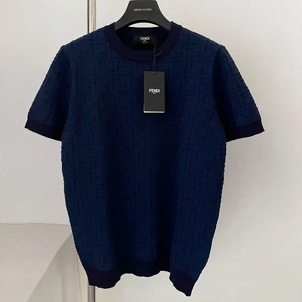 フェンディ FFダークブルーコットンクルーネック半袖セーター feo85691
