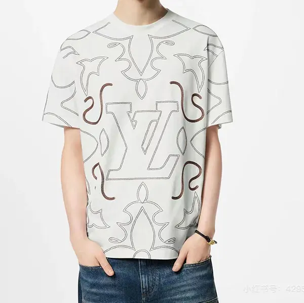 送料無料 ルイヴィトン n級品 エンブロイダードコットンTシャツ vuz27312