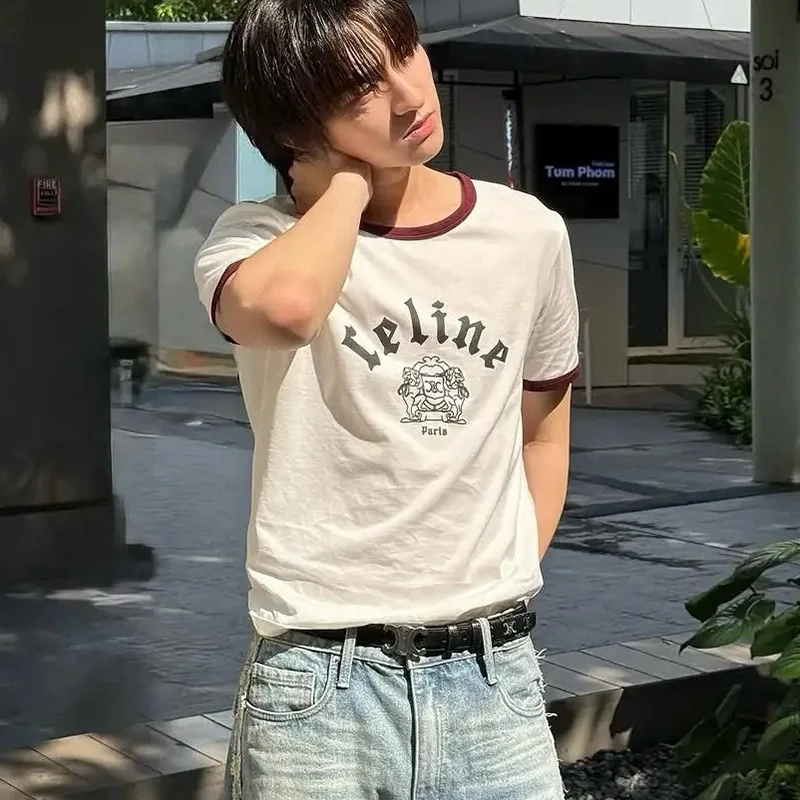 目を惹くカラー セリーヌ BLASON レギュラーTシャツ コットン パロディ Cew89891
