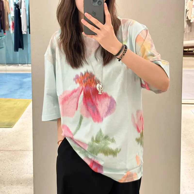 定番ロエベ☆ルーズフィット Tシャツ コットン フローラル パロディ lov45798